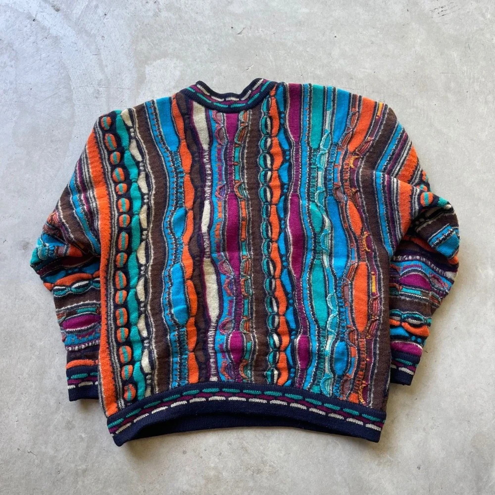 Vintage Coogi Australia 100% Wool 3D Knit Multi-Color Sweater Mens Large L